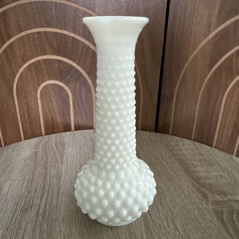 VTG. Milk Glass E.O. Brody Bud Vase White Milk Glass Hob Nail Made USA
